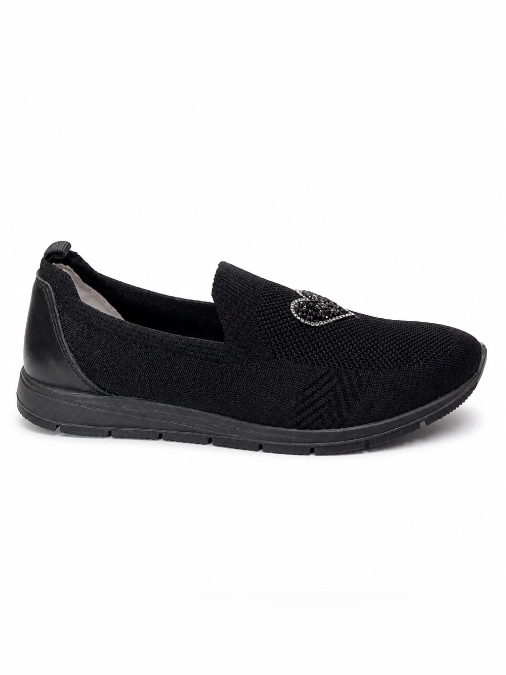 Enval Women’s Black Fabric Slip-On Comfort Loafers with Heart Accent - Picture 6 of 12